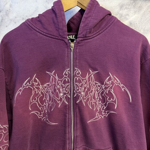 Juvenile Purple Inferno Hoodie Sweatshirt L 23.5x26.5 Embroidered Grunge - Picture 3 of 11